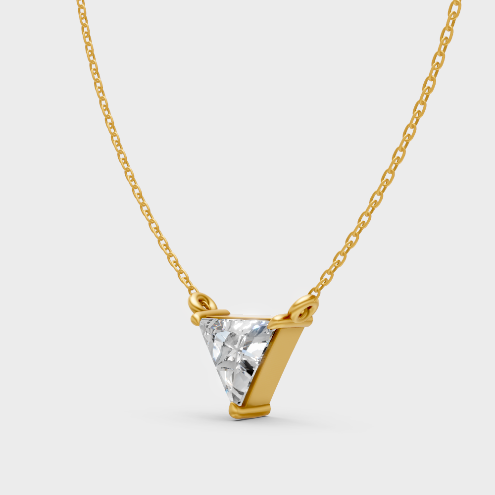 GLI Certified Triangle Cut Lab-Grown Diamond Necklace In Hallmark Yellow Gold