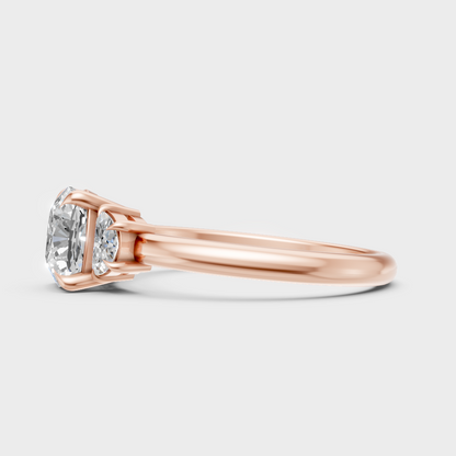 9K Rose Gold Round-Cut Lab-Grown Diamond Three-Stone Ring With Hallmark Quality