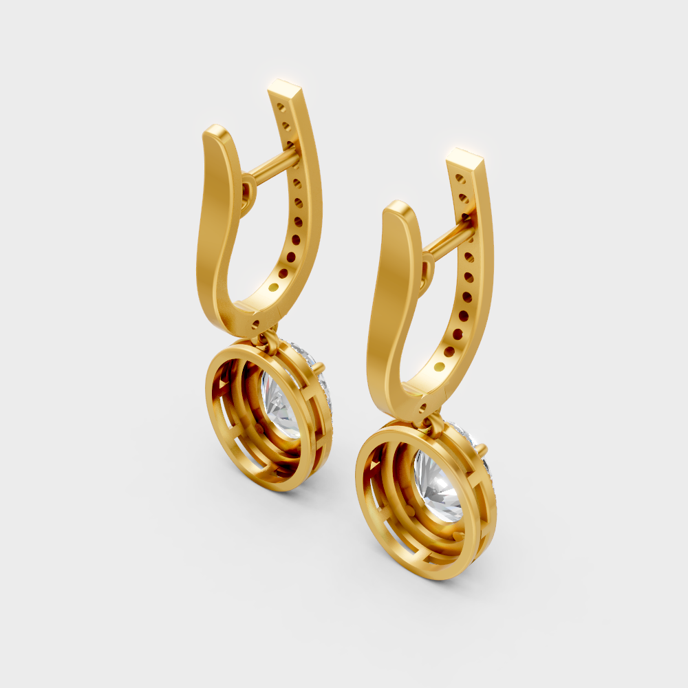 Statement Round And Oval Cut Diamond Earrings In Yellow Gold