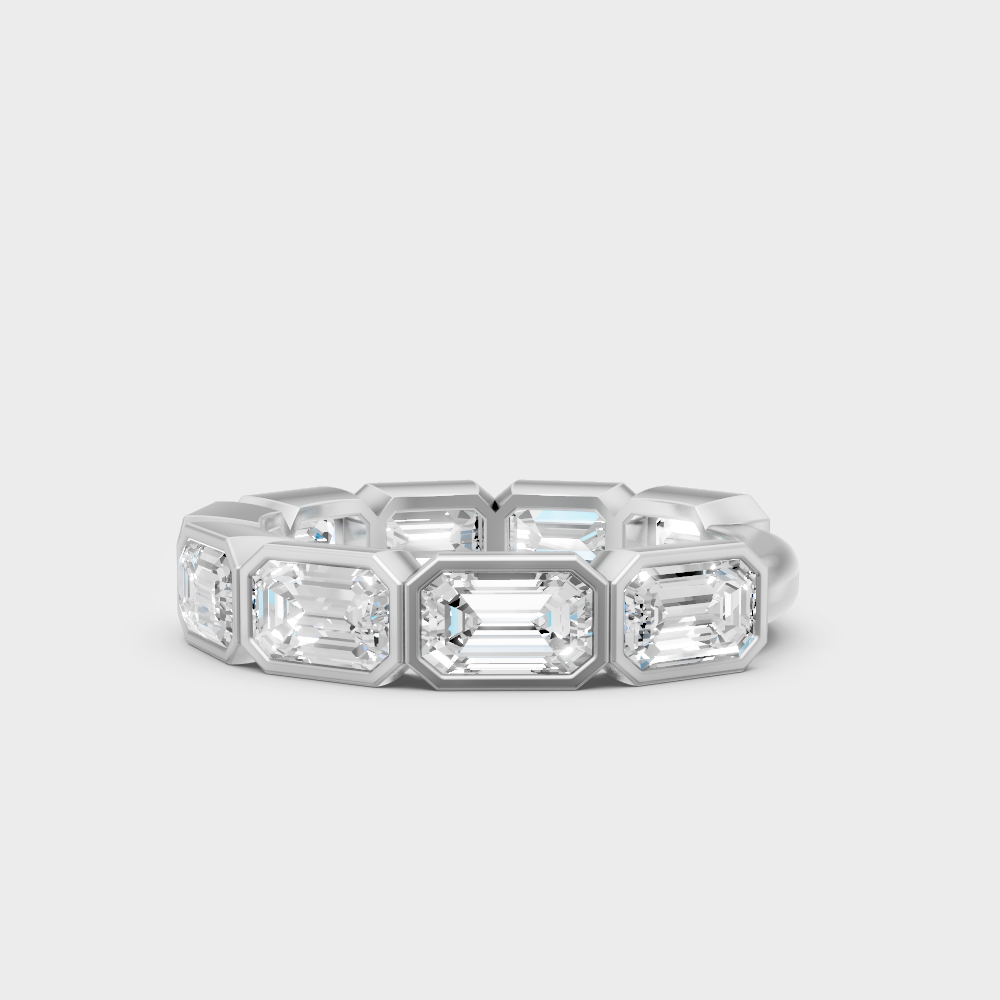 9K White Gold Emerald Lab-Grown Diamond Band With High-Brilliance Finish