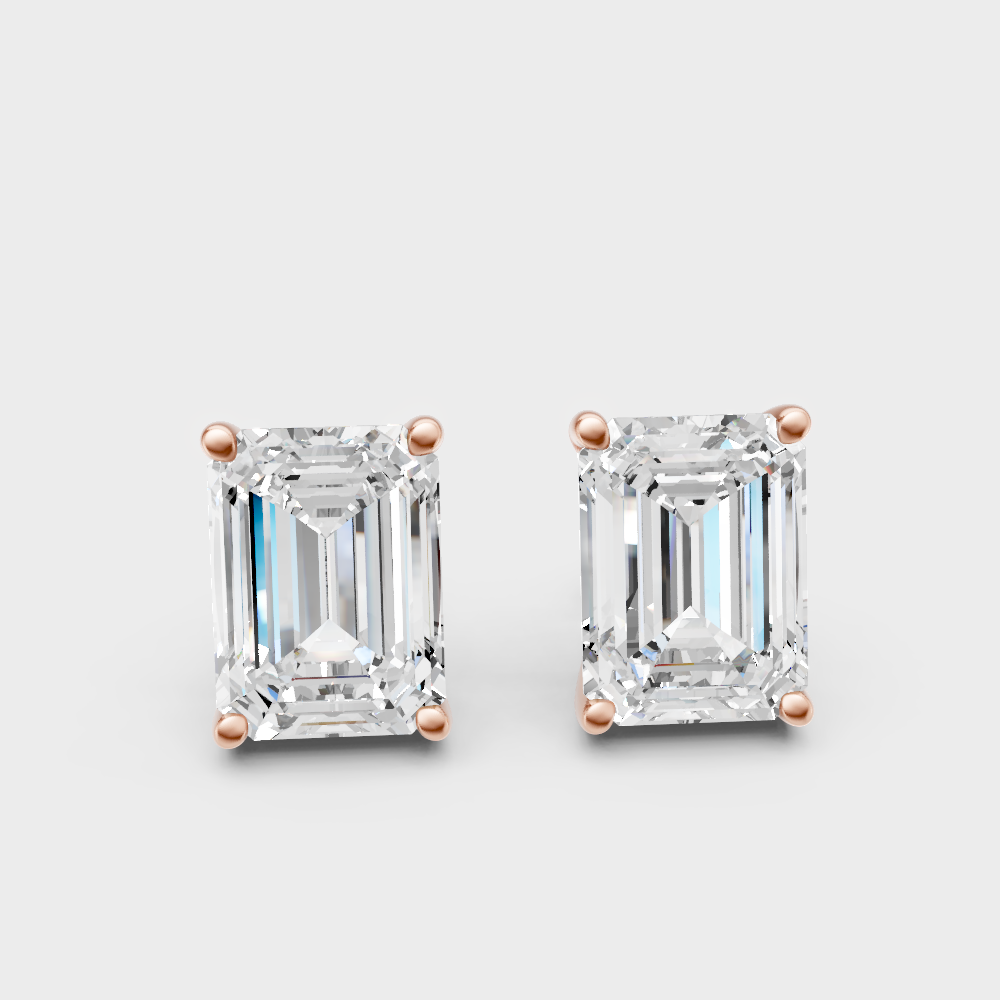 2.50 Ct Total Emerald Cut Lab-Grown Diamond Earrings 1.25 Ct Each In Rose Gold