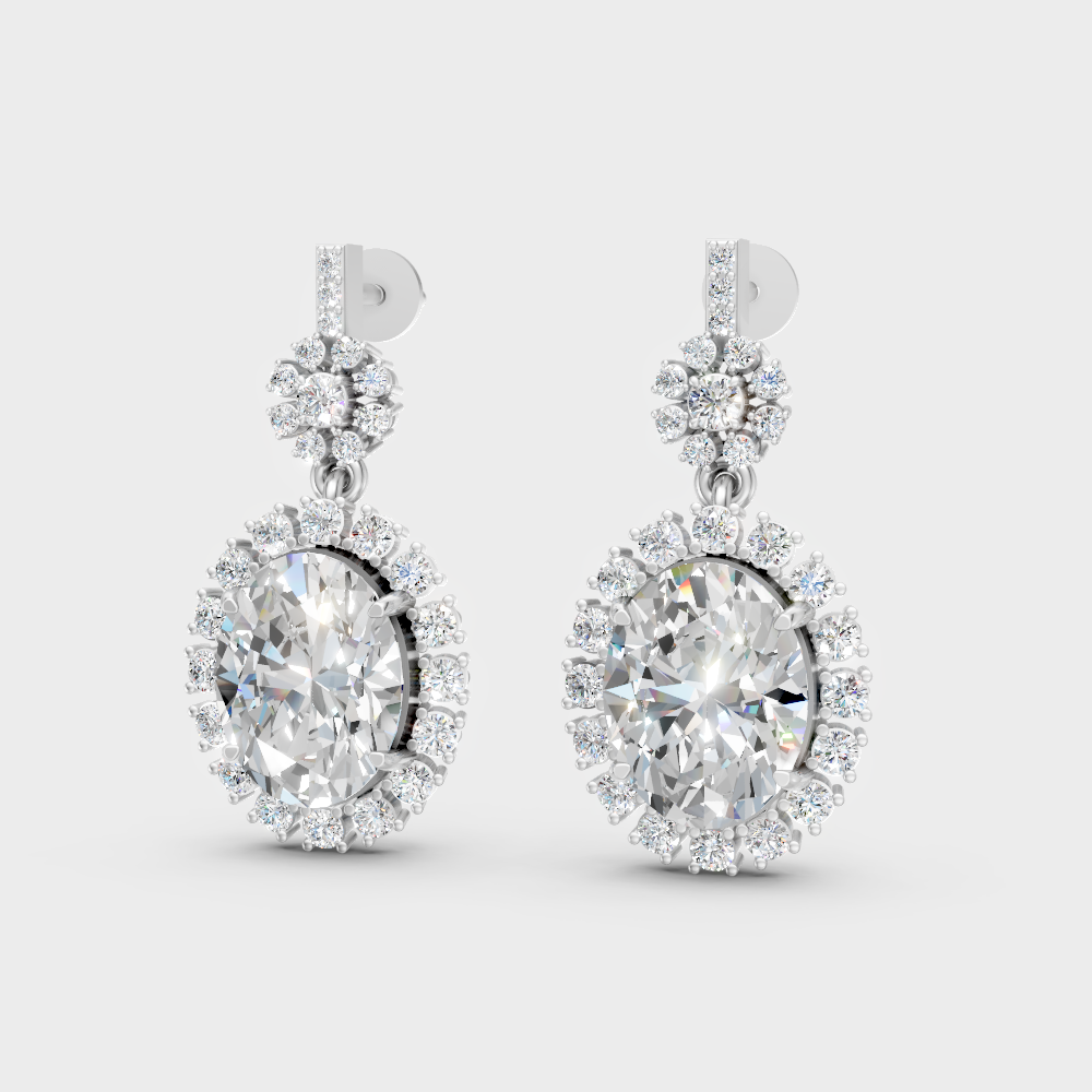 3.99 Ct Round And Oval Cut Lab-Grown Diamond Drop Earrings In White Gold