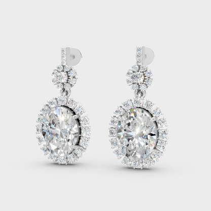 3.99 Ct Round And Oval Cut Lab-Grown Diamond Drop Earrings In White Gold