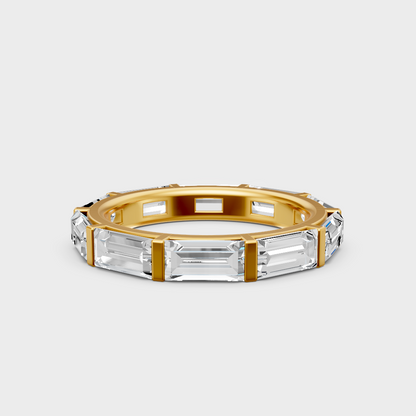 Customizable Yellow Gold Diamond Band Featuring Sustainable Baguette-Cut Stones
