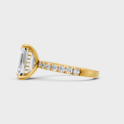 9K Yellow Gold Emerald-Shaped Lab-Grown Diamond Ring For Sophisticated Ethical Luxury
