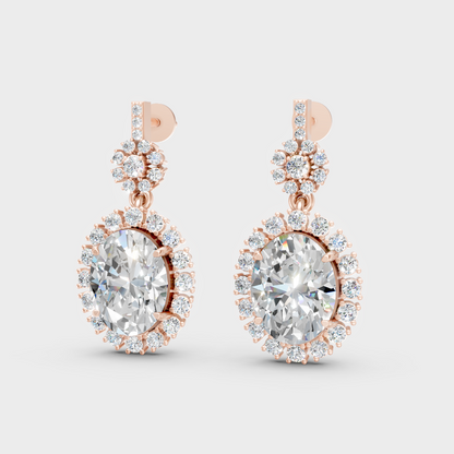 3.99 Ct Round And Oval Cut Lab-Grown Diamond Drop Earrings In Rose Gold