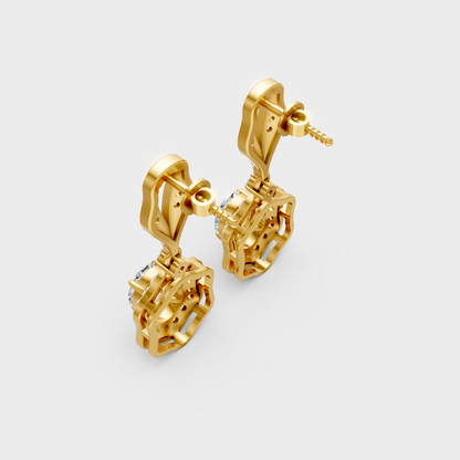 Statement Round And Oval Cut Diamond Earrings In Yellow Gold