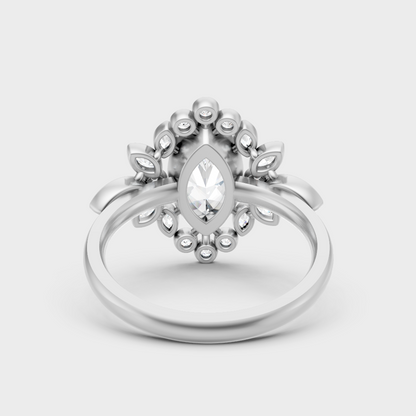 White Gold Marquise Lab-Grown Diamond Accent Ring With Hallmark Gold Quality