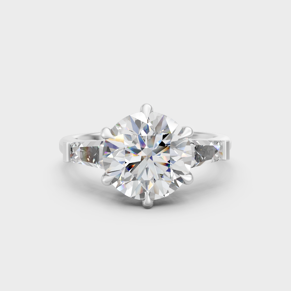 Premium 950 platinum round and baguette-cut lab-grown diamond trio engagement ring
