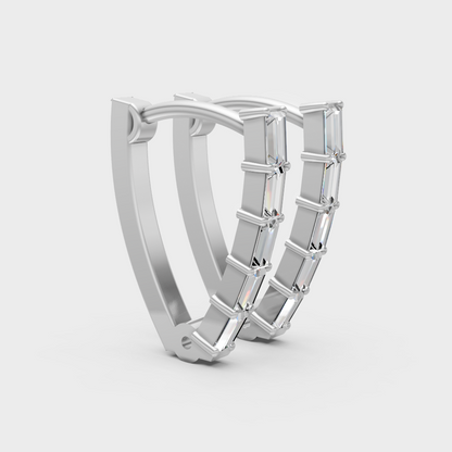Luxury 0.45 Ct Baguette Cut Diamond Hoops In Platinum