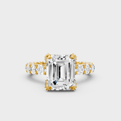 Certified 7.28 Carat Emerald-Cut Lab-Grown Diamond Hidden Halo Ring In 18K Yellow Gold