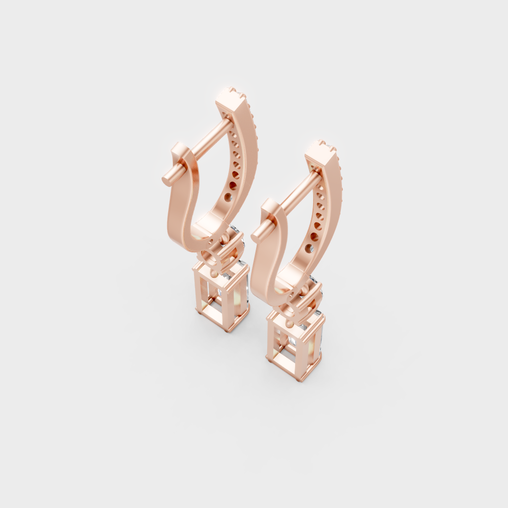 Round & Baguette Lab-Grown Diamond Drop Earrings in