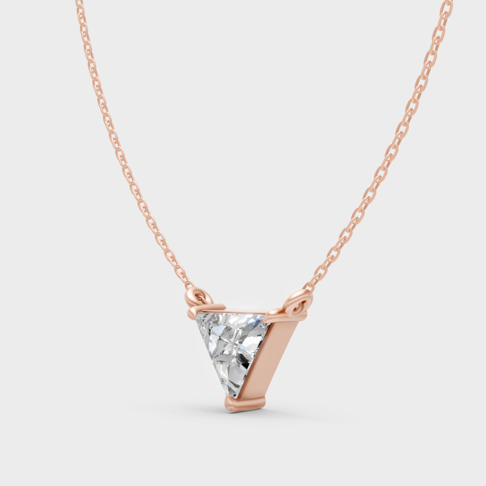 0.74 Ct Lab-Grown Triangle Cut Diamond Pendant With Chain In Rose Gold