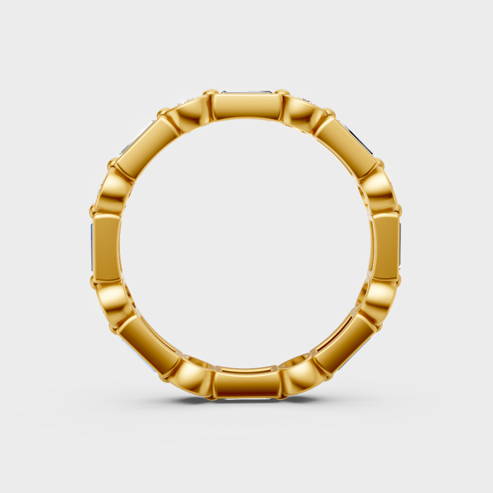 Hallmarked 18K Yellow Gold Eternity Band With 0.87Ct Brilliant Round And Baguette Diamonds