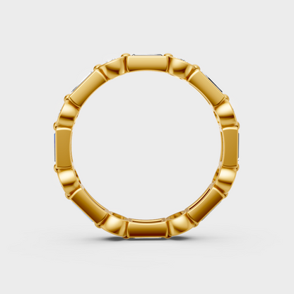 Hallmarked 18K Yellow Gold Eternity Band With 0.87Ct Brilliant Round And Baguette Diamonds