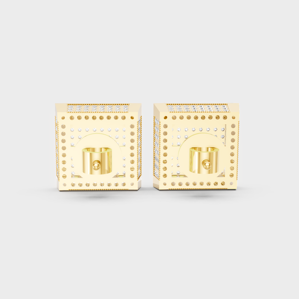 Classic Men’s Diamond Stud Earrings In 18K Yellow Gold Hallmark Setting