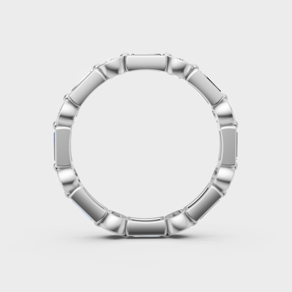 Hallmarked 14K White Gold Eternity Band With 0.87Ct Brilliant Round And Baguette Diamonds