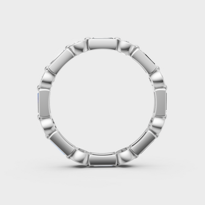 Hallmarked 14K White Gold Eternity Band With 0.87Ct Brilliant Round And Baguette Diamonds