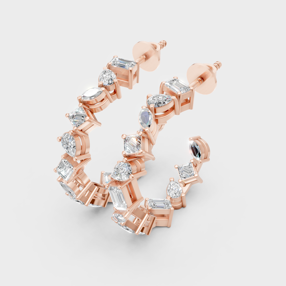 Modern rose gold hoops with alternating lab-grown diamonds and hallmark gold