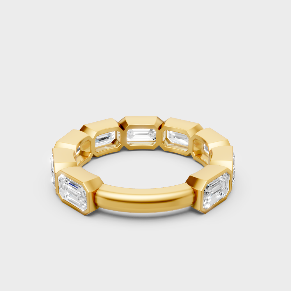 
Customizable Yellow Gold Diamond Band Featuring Sustainable Emerald-Cut Stones