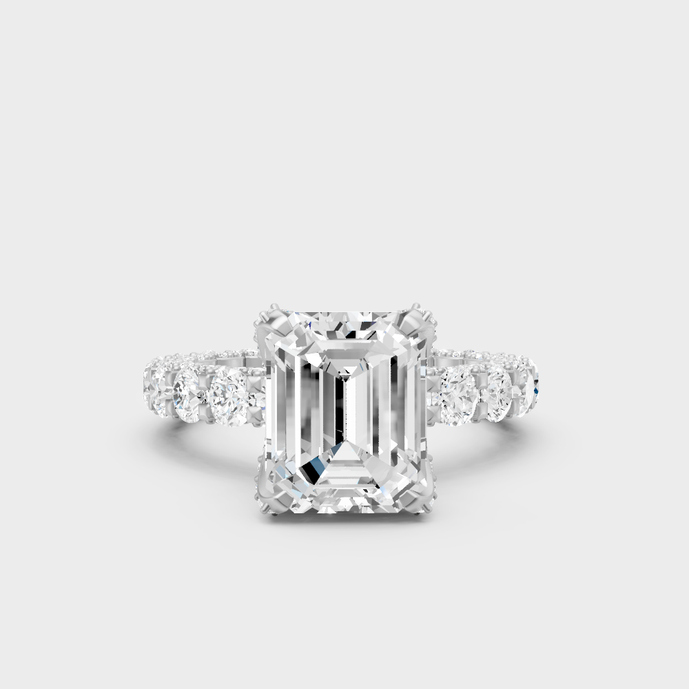 Certified 7.28 Carat Emerald-Cut Lab-Grown Diamond Hidden Halo In 14K White Gold