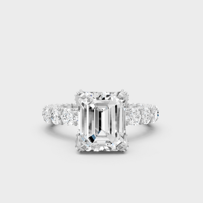 Certified 7.28 Carat Emerald-Cut Lab-Grown Diamond Hidden Halo In 14K White Gold