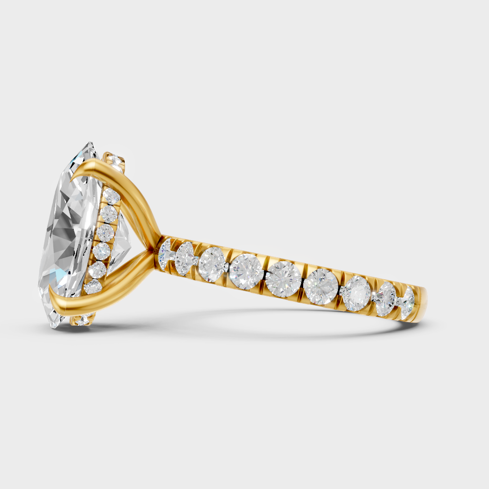 Radiant Yellow Gold Statement Ring With Certified 3.89Ct Oval Hidden Halo Detail