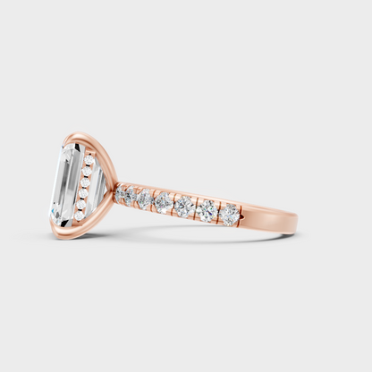 9K Rose Gold Emerald-Cut Lab-Grown Diamond Hidden Halo With Hallmark Quality