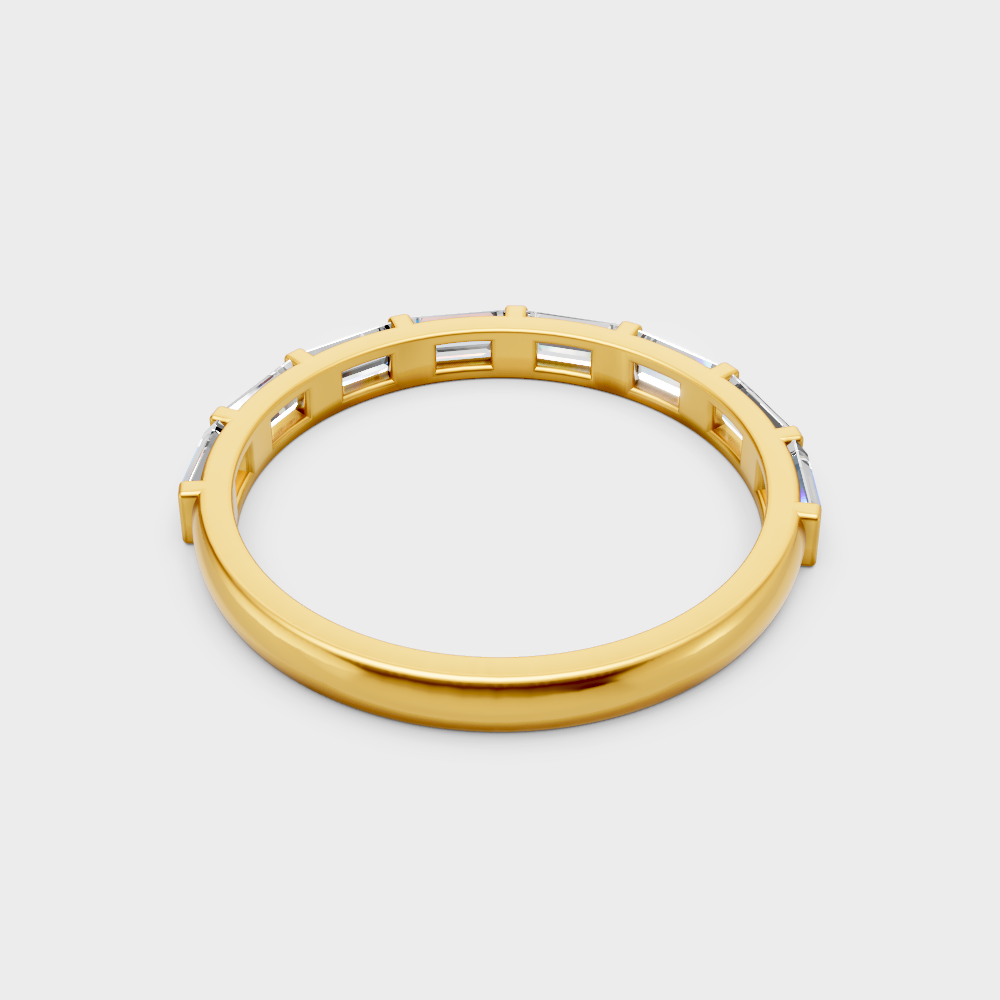 Premium yellow gold band showcasing a baguette-cut diamond row