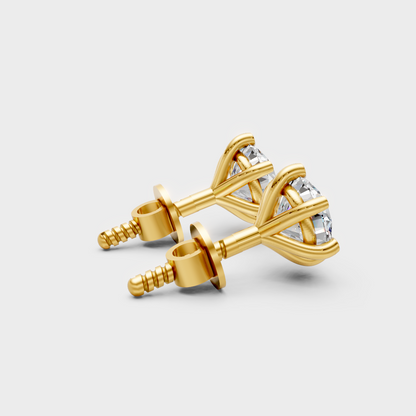 Classic 1.20 Ct Total Round Diamond Earrings Yellow Gold