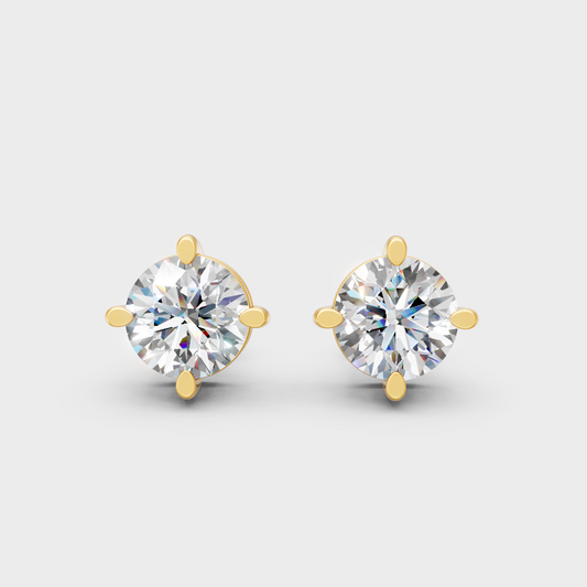 2.50 Ct Total Round Cut Lab-Grown Diamond Stud Earrings 1.25 Ct Each In Yellow Gold