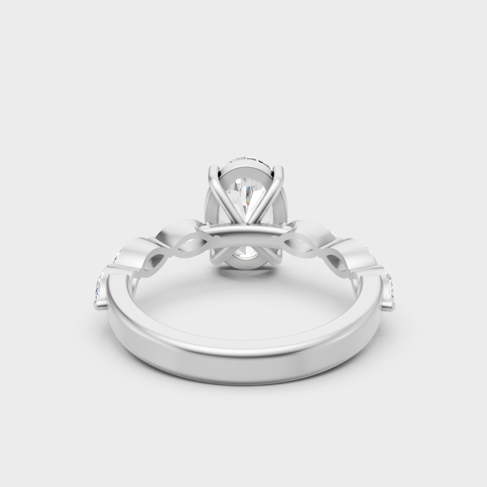 White Gold Oval Lab-Grown Diamond Accent Ring With Hallmark Gold Quality