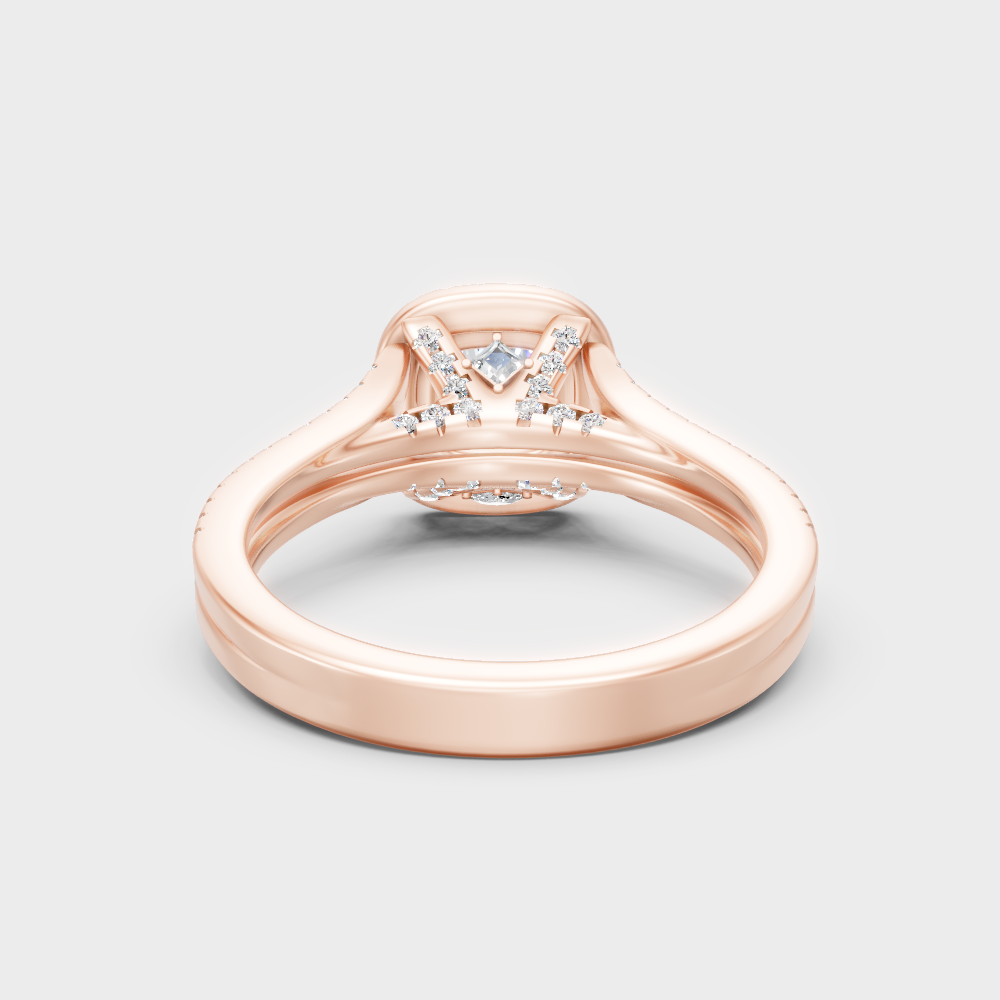 Blush Rose Gold Ring With Hallmarked Round Lab-Grown Diamond Double Halo Detail