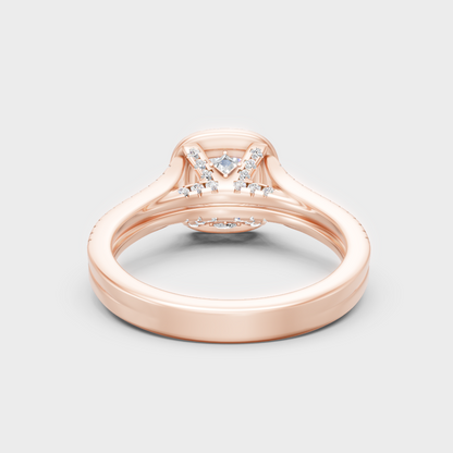 Blush Rose Gold Ring With Hallmarked Round Lab-Grown Diamond Double Halo Detail