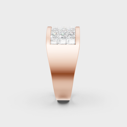 High-Polish Rose Gold 2.16 Carat Princess Lab Diamond Men's Ring For Bold Sparkle