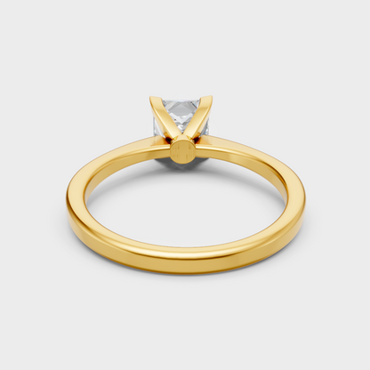 Authentic yellow gold engagement ring with a princess-cut sustainable diamond