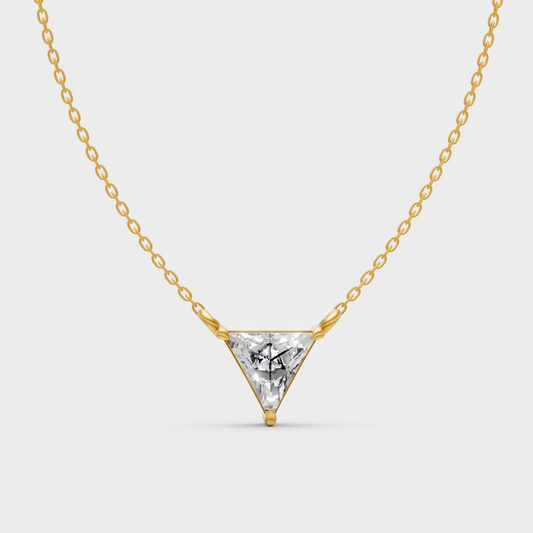 0.74 Ct Lab-Grown Triangle Cut Diamond Pendant Chain In Yellow Gold