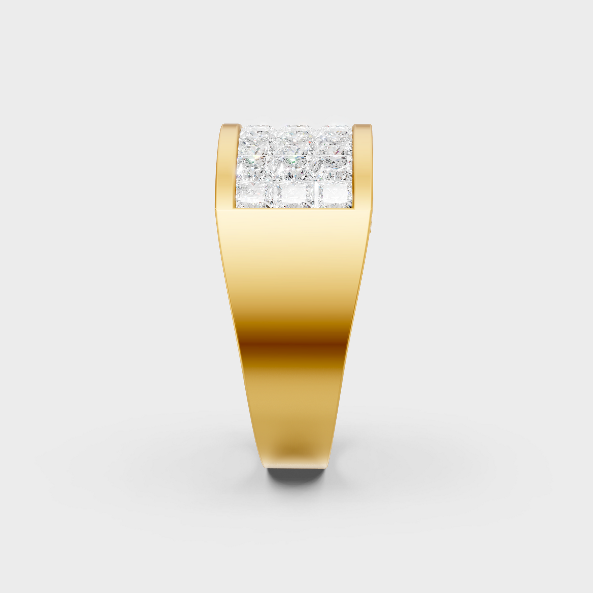 Radiant Yellow Gold Men's Band With Certified 2.16Ct Princess-Cut Solitaire