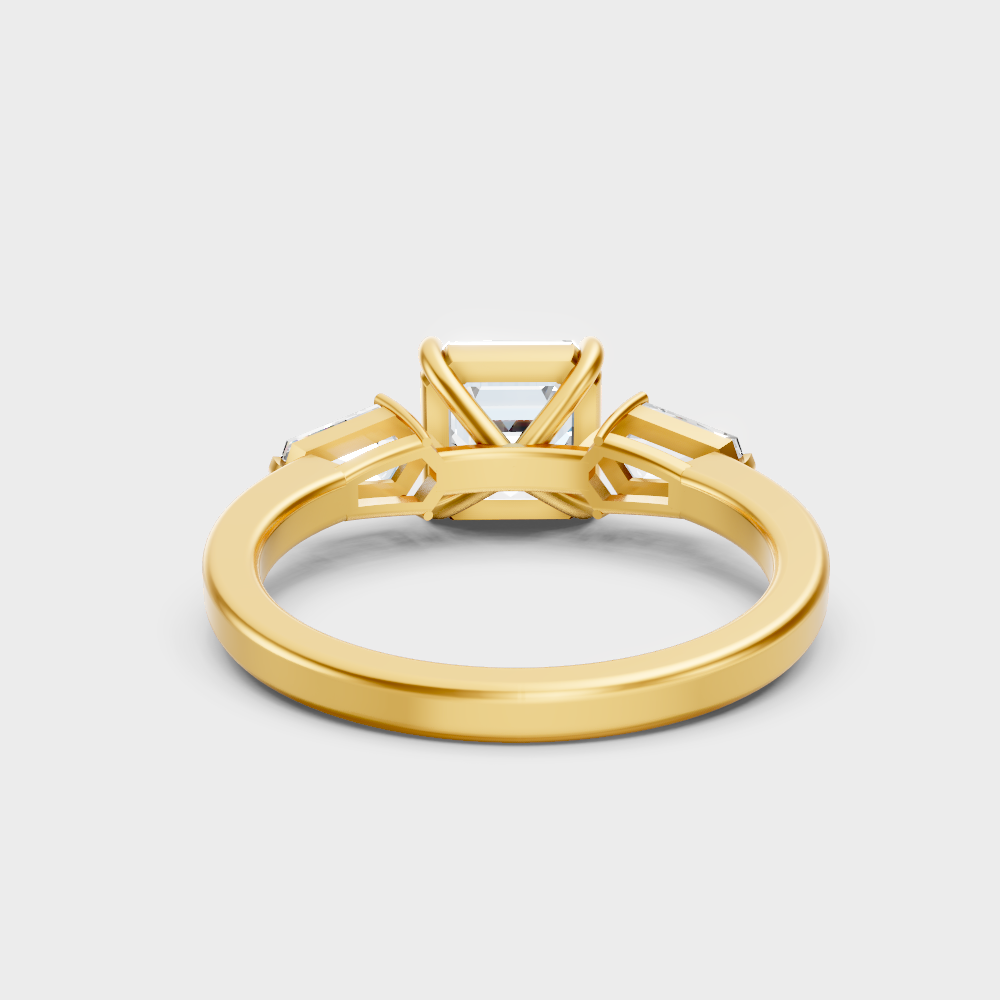  Yellow Gold Asscher Diamond Three-Stone Ring For A Timeless And Ethical Style