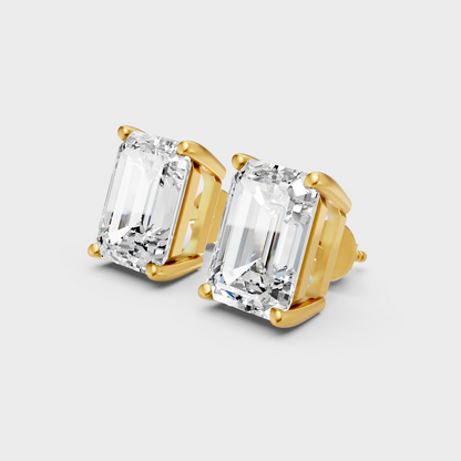 Luxury 1.25 Ct Each Emerald Diamond Earrings Yellow Gold