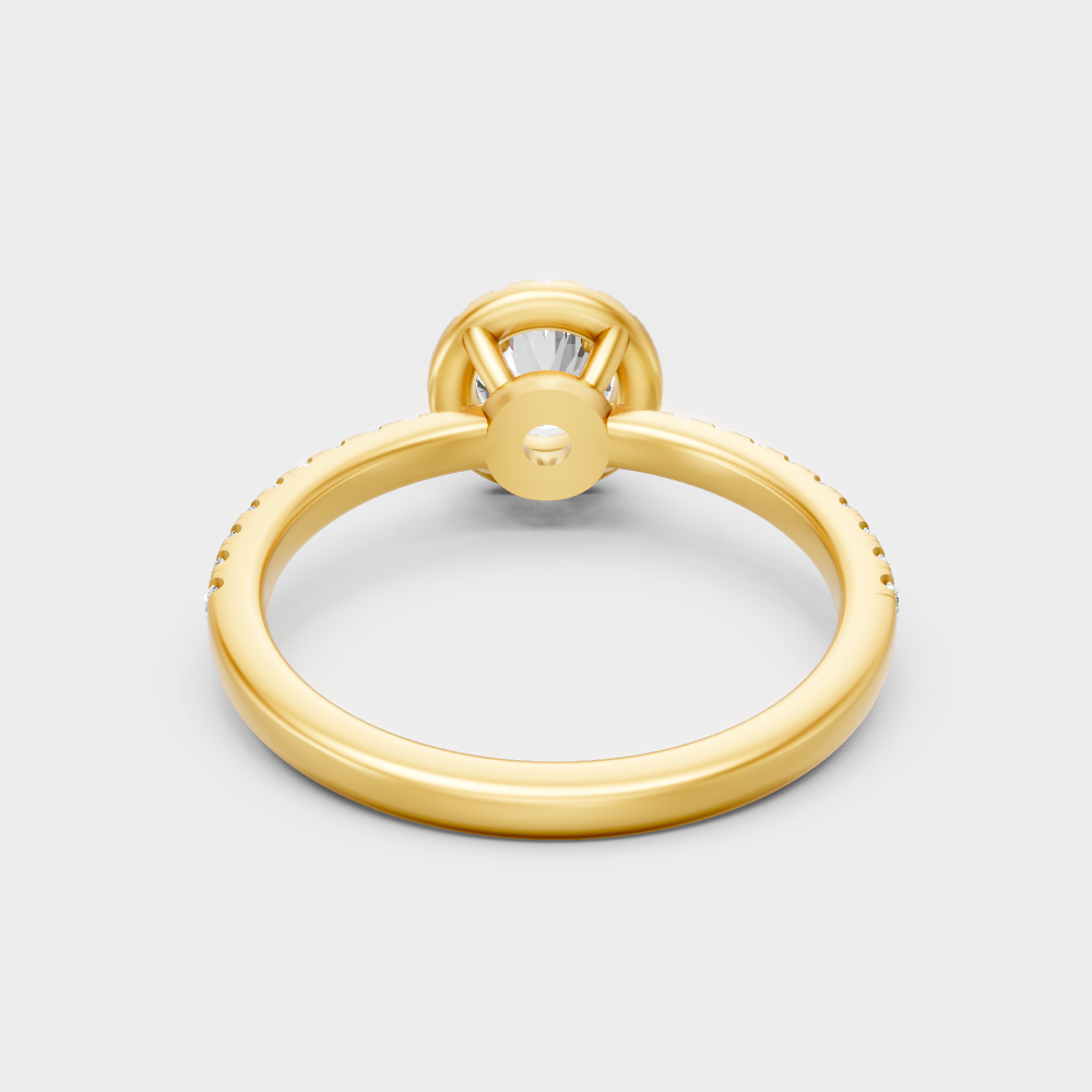 Hallmarked 18K Yellow Gold Halo Ring With Brilliant Lab Diamond