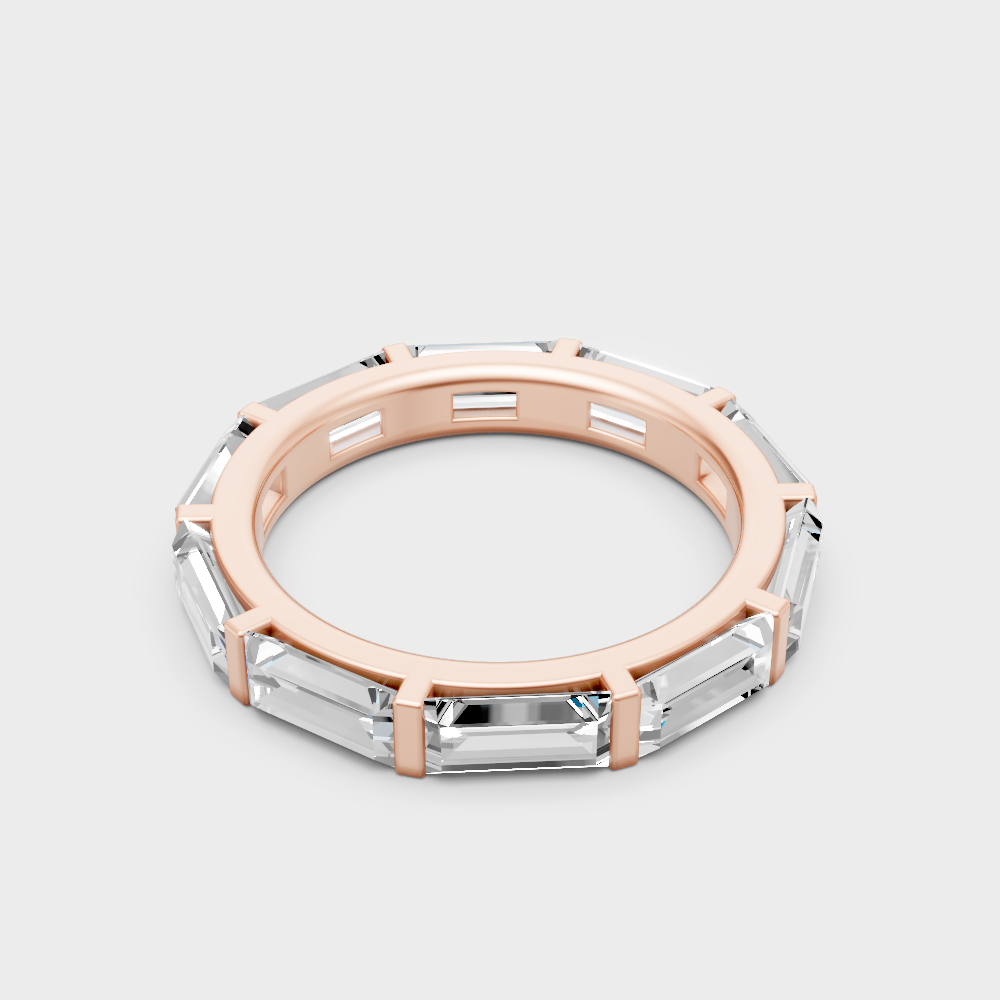  9K Rose Gold Baguette-Cut Lab-Grown Diamond Band With Hallmark Quality