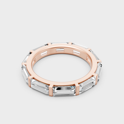  9K Rose Gold Baguette-Cut Lab-Grown Diamond Band With Hallmark Quality
