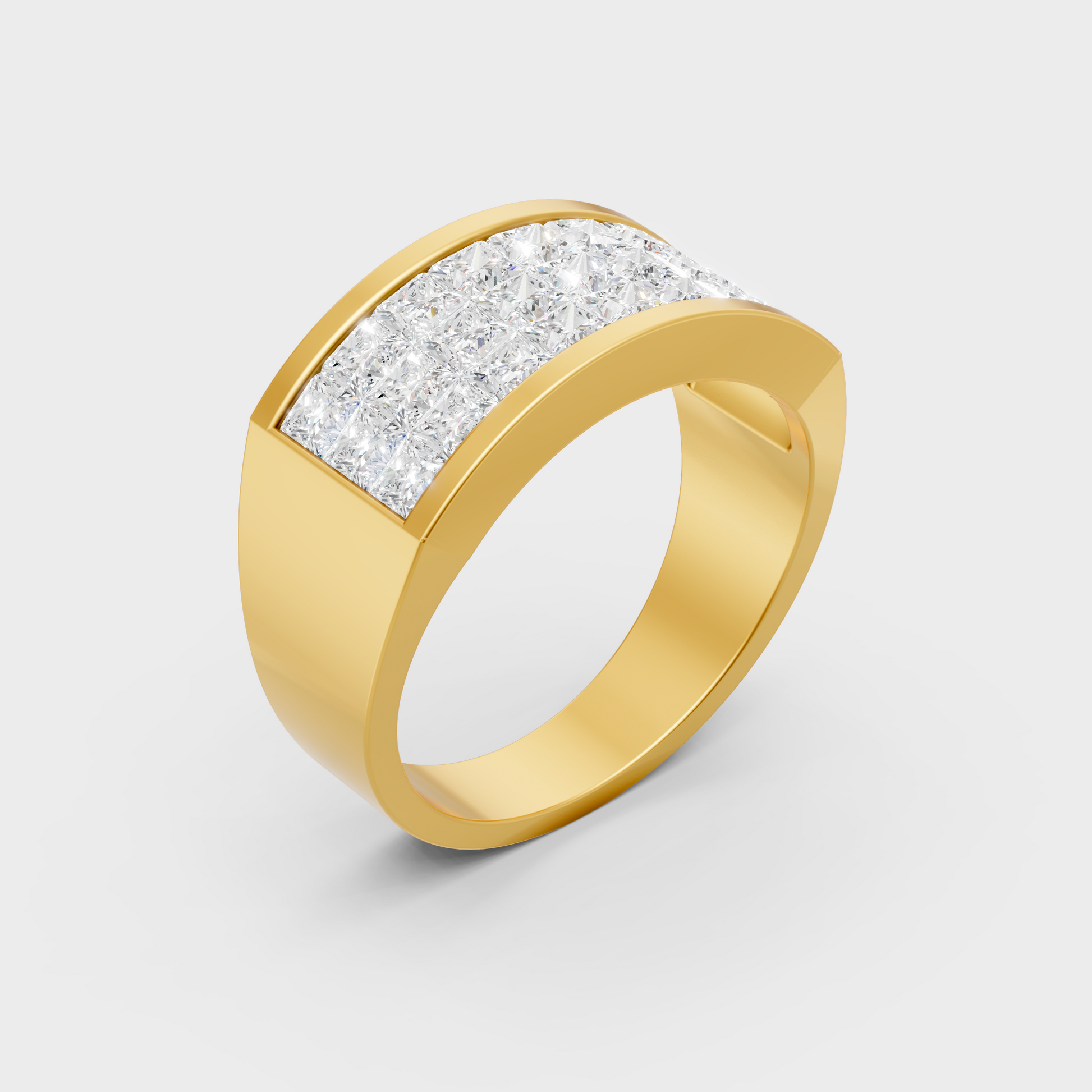 Classic 14K Yellow Gold Men's Engagement Ring Featuring A 2.16Ct Princess Lab Diamond