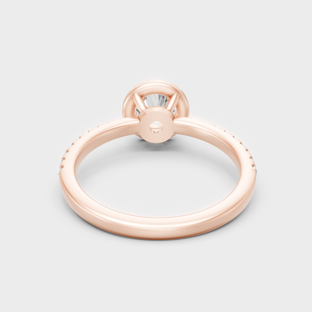 Blush Rose Gold Ring With Hallmarked  Round Lab-Grown Diamond Halo Detail.