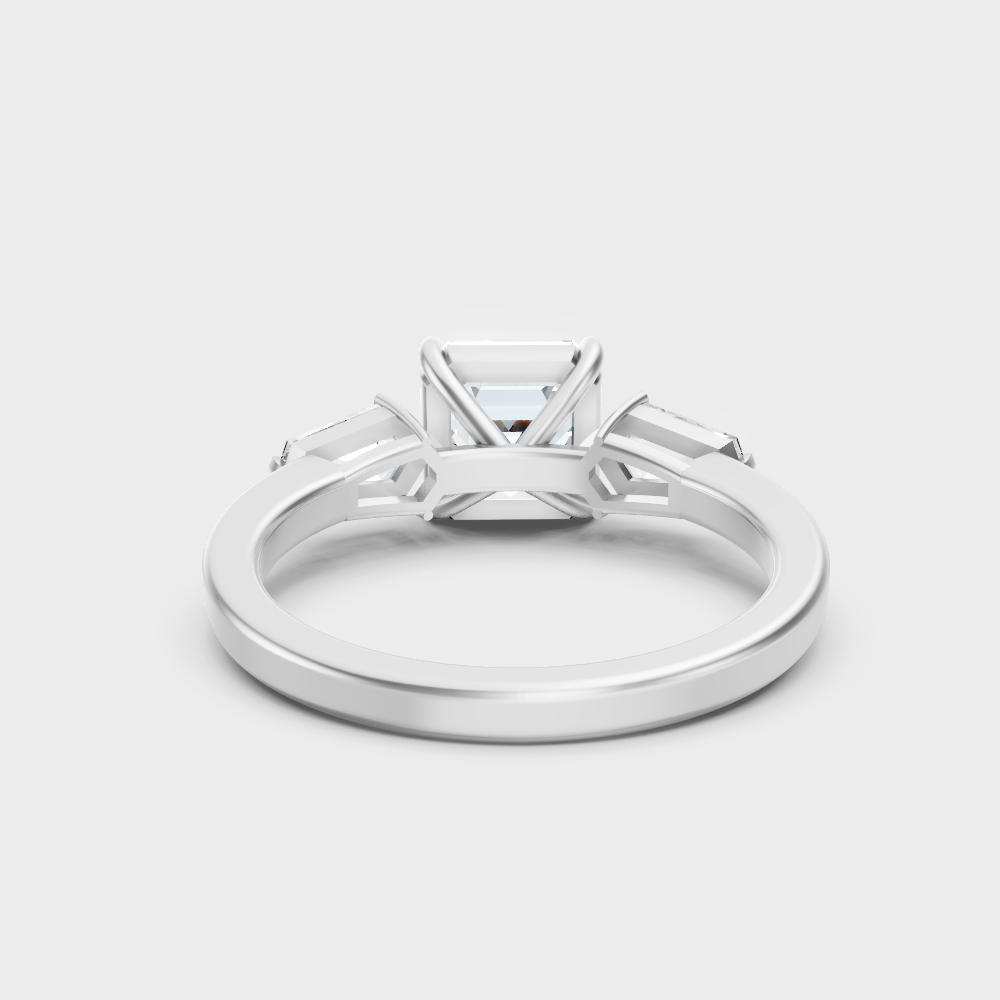White Gold Asscher Lab-Grown Diamond Three-Stone Ring With Hallmark Gold Quality