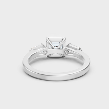 White Gold Asscher Lab-Grown Diamond Three-Stone Ring With Hallmark Gold Quality