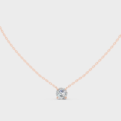 Romantic 14K Rose Gold Round Diamond Solitaire Pendant 