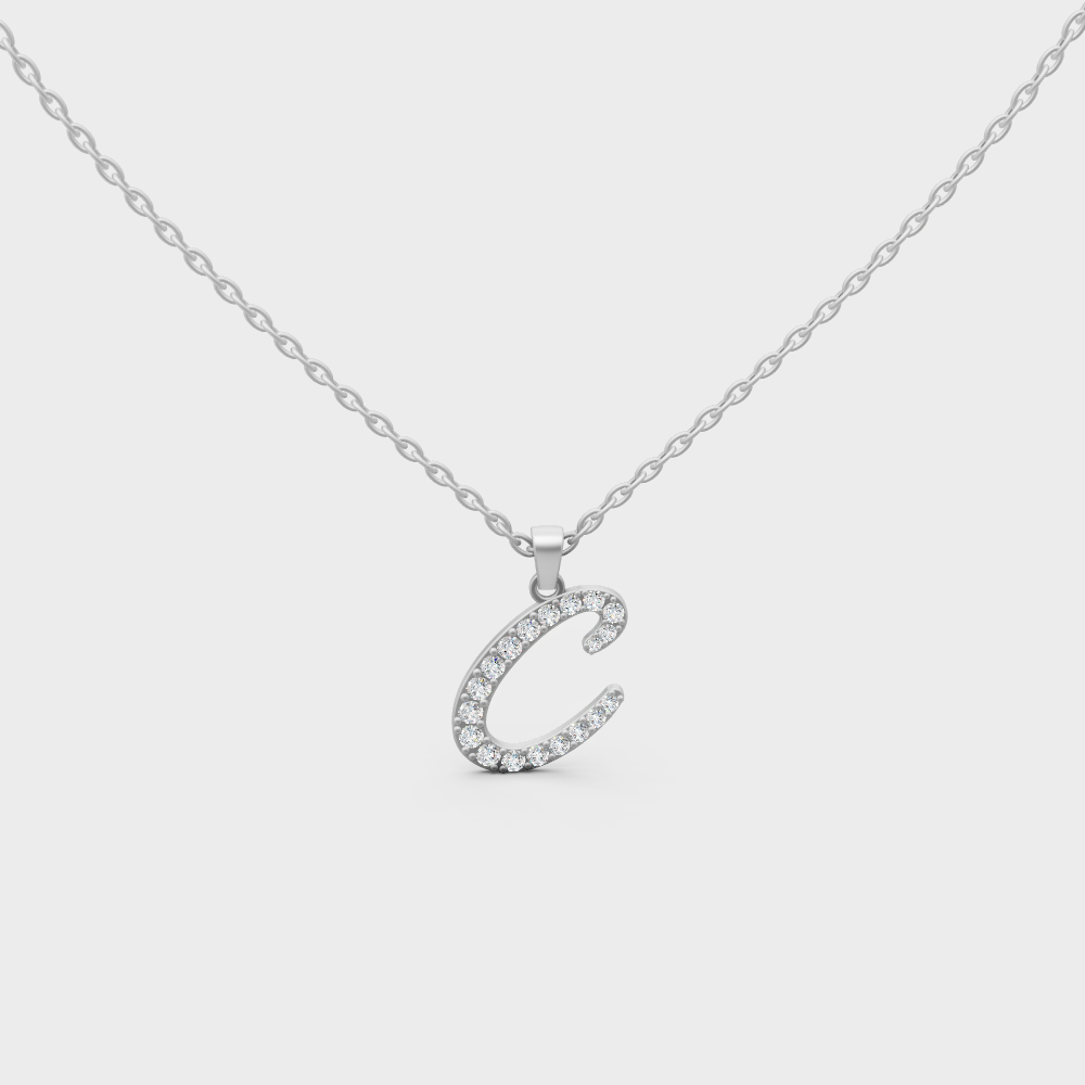 Micro Pave Letter C Initial Necklace Shining with Premium 18K White Gold Chain Set