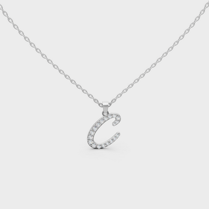 Micro Pave Letter C Initial Necklace Shining with Premium 18K White Gold Chain Set